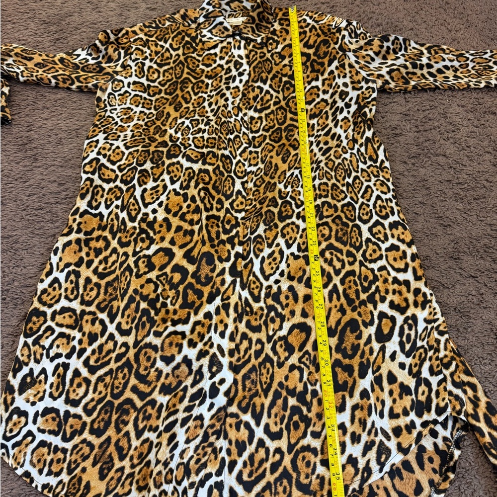 Boston Proper Animal Cheetah Print Satin Shirt Dress Belted Tie Front XS S - Picture 4 of 9